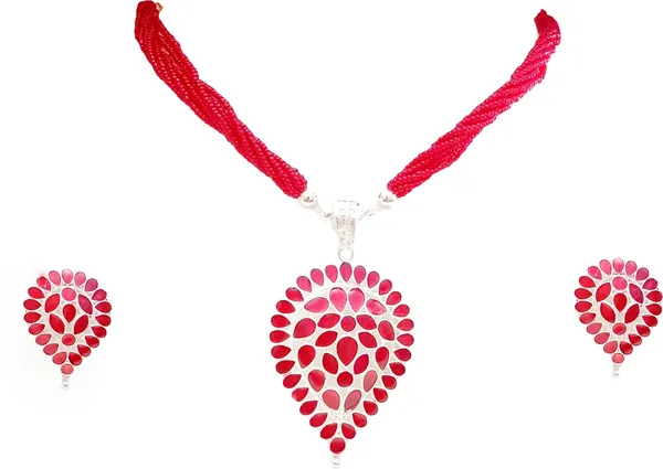 Assamese_Traditional_Red_Colour_Silver-Dugdugi_Tassel_Jewellery_Set_For_Women_&_Girl